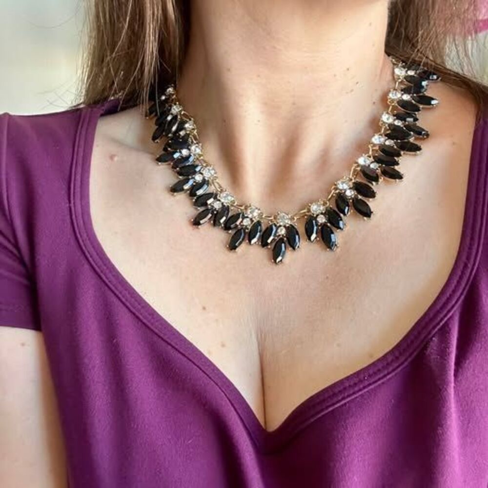 Gothic Black Marquise Rhinestone Statement Collar Necklace Halloween